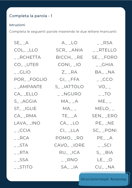 Completa la parola (1)